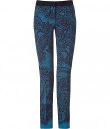 Bring bold ladylike style to your day or night look with these lace-print pants from Emilio Pucci - Contrasting waistband, flat front, single back welt pocket with button, straight leg, all-over lace print - Wear with a silk blouse, platform pumps, and an oversized shoulder bag