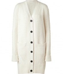 A new-season essential, this neutral oversized cardigan from McQ Alexander McQueen will pull-together any look - V-neck, front button placket, long sleeves with folded cuffs, patch pockets, chunky knit - Pair with jeans, a cashmere pullover, and high heel booties