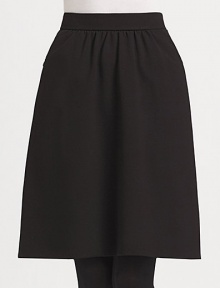 Feminine jersey skirt with soft gathering at waistband. Self waistbandGathered frontSide zipper pocketsConcealed back zipAbout 22'' long70% viscose/25% polyamide/5% elastaneDry cleanImported of Italian fabricModel shown is 5'11 (180cm) wearing US size 4. Feminine jersey skirt with soft gathering at waistband. Self waistbandGathered frontSide zipper pocketsConcealed back zipAbout 22'' long70% viscose/25% polyamide/5% elastaneDry cleanImported of Italian fabricModel shown is 5'11 (180cm) wearing US size 4.