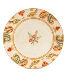 A fresh twist on a familiar pattern, the Carissa Paisley salad plates by Fitz and Floyd mix colorful paisleys with sculpted rope in durable stoneware. A fresh twist on a familiar pattern, the Carissa Paisley salad plates by Fitz and Floyd mix colorful paisleys with sculpted rope in durable stoneware.