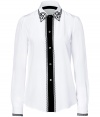 Inject refined chic into your workweek style with this ultra-feminine button down from Derek Lam -Spread collar with lace detailing, contrasting front button placket with lace trim, long sleeved with lace cuffs, lace trim on back collar and back yoke, slim fit - Pair with cropped trousers, platform pumps, and a bold-shoulder blazer