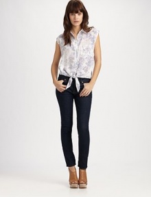 A faded cabbage rose print adds an air of true romance to this sleeveless blouse.Point collar Button front Single patch breast pocket Pleat at center back Ties at waist About 26 shoulder to hem Silk Dry clean Imported A faded cabbage rose print adds an air of true romance to this sleeveless blouse.Point collar Button front Single patch breast pocket Pleat at center back Ties at waist About 26 shoulder to hem Silk Dry clean Imported