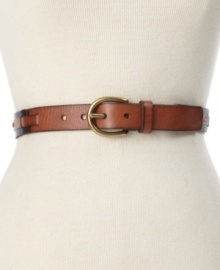 Connect the elements of your look by using this linked-up leather belt by Fossil as a fashionable finishing touch. Connect the elements of your look by using this linked-up leather belt by Fossil as a fashionable finishing touch.