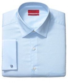 With a sophisticated French cuff, this Alfani fitted dress shirt is a sophisticated approach to style. With a sophisticated French cuff, this Alfani fitted dress shirt is a sophisticated approach to style.