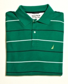 A bold choice for spring and summer, this striped deck shirt from Nautica brightens up your warm weather rotation. A bold choice for spring and summer, this striped deck shirt from Nautica brightens up your warm weather rotation.