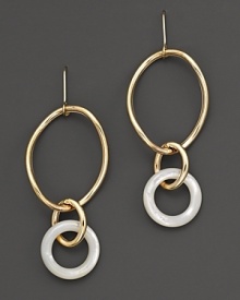 A classic with a touch of intrigue, Faraone Mennella's triple ring earrings feature 18K yellow gold with mother of pearl accent. Designed by Faraone Mennella. A classic with a touch of intrigue, Faraone Mennella's triple ring earrings feature 18K yellow gold with mother of pearl accent. Designed by Faraone Mennella.