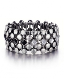 This delicious diamond-patterned cuff bracelet will bring out your inner diva. From the Jessica Simpson collection, this cuff features jet and smoke-colored crystal accents set in silvertone mixed metal. Approximate diameter: 2 inch. This delicious diamond-patterned cuff bracelet will bring out your inner diva. From the Jessica Simpson collection, this cuff features jet and smoke-colored crystal accents set in silvertone mixed metal. Approximate diameter: 2 inch.