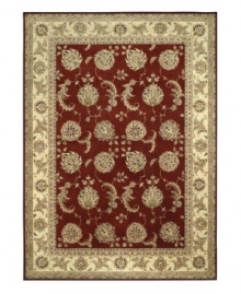 Expand beyond the standard borders of the room-size rectangle with the Nourison 2000 area rug collection. Boasting chic sophistication through shimmering silk highlights and classic design, this rug features a regal ground of deepest burgundy with a tapestry-like pattern of flowers and cream border. Crafted of pure New Zealand wool. Expand beyond the standard borders of the room-size rectangle with the Nourison 2000 area rug collection. Boasting chic sophistication through shimmering silk highlights and classic design, this rug features a regal ground of deepest burgundy with a tapestry-like pattern of flowers and cream border. Crafted of pure New Zealand wool.
