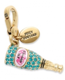 Pop champagne with this sparkly charm from Juicy Couture. This limited edition design is embellished with turquoise glass pave accents and epoxy detail. Finished with a clasp closure. Crafted in gold tone mixed metal. Approximate drop: 2 inches. Pop champagne with this sparkly charm from Juicy Couture. This limited edition design is embellished with turquoise glass pave accents and epoxy detail. Finished with a clasp closure. Crafted in gold tone mixed metal. Approximate drop: 2 inches.