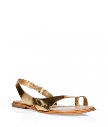 Channel easy elegance in these bold flat sandals from Diane von Furstenburg - Bright metallic leather strap, flat leather sole - Get the perfect resort-ready look with a caftan and a swimsuit or for city-ready chic with slim jeans and peasant top