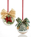 Make your tree one of a kind. Extravagantly hand painted and tied with glittering bows, Kurt Adler's Sarabella ball ornaments accent your home with traditional holiday splendor. Poinsettia ornament adorned with, Our First Christmas Together.