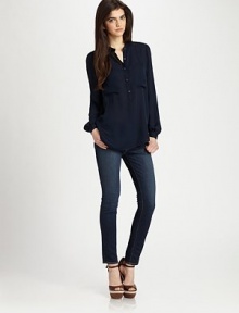 Keep it cool in a featherweight silk shirt with bishop sleeves, front patch pockets and a lengthy silhouette. Button frontFront patch pocketsLong bishop sleeves with buttoned cuffsLonger length hits below the hipsSilkDry cleanImportedModel shown is 5'10 (177cm) wearing US size Small. Keep it cool in a featherweight silk shirt with bishop sleeves, front patch pockets and a lengthy silhouette. Button frontFront patch pocketsLong bishop sleeves with buttoned cuffsLonger length hits below the hipsSilkDry cleanImportedModel shown is 5'10 (177cm) wearing US size Small.