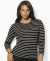 Lauren Ralph Lauren's classic long-sleeved plus size tee is cut from comfortable ribbed cotton with a patch pocket at the left sleeve featuring Ralph Lauren's embroidered monogram.