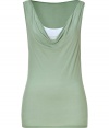 Light and lovely tank in fine sage-green cotton - Features a casual triple-layered look created with a waterfall neckline and hint of white undertank beneath - Perfect summery top with a flattering, narrow fit - Looks great solo or or with a blazer - Pair with jeans, cut-off shorts and chinos