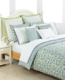 Pretty painted florals create a lovely setting reminiscent of early modern textiles. The Laurel Hill comforter set from Tommy Hilfiger offers a navy and aqua stripe on the reverse, making this a sophisticatedly feminine collection. (Clearance)