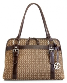 Opt in on the season's signature style with this essential Giani Bernini satchel that speaks elegance with some attitude. Bold buckle and stud detailing play perfectly against a classic jacquard backdrop, while plenty of pockets keep the interior effortlessly organized. Opt in on the season's signature style with this essential Giani Bernini satchel that speaks elegance with some attitude. Bold buckle and stud detailing play perfectly against a classic jacquard backdrop, while plenty of pockets keep the interior effortlessly organized.