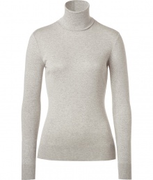Stylish turtleneck pullover in fine cotton - In a beautiful shade of grey - The classic look with long, very narrow sleeves, turtleneck and cuffs - The pullover is form-fitting and narrow, cut short - An ideal pullover to layer - The perfect longtime basic under blazers (businesslike), blouses (rustic), jackets (casual) - Wear with pencil skirts, jeans, roll-up pants, wide trousers Stylish turtleneck pullover in fine cotton - In a beautiful shade of grey - The classic look with long, very narrow sleeves, turtleneck and cuffs - The pullover is form-fitting and narrow, cut short - An ideal pullover to layer - The perfect longtime basic under blazers (businesslike), blouses (rustic), jackets (casual) - Wear with pencil skirts, jeans, roll-up pants, wide trousers