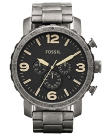 Industrial-inspired with a rugged look: a chronograph watch from Fossil's Nate collection. Industrial-inspired with a rugged look: a chronograph watch from Fossil's Nate collection.
