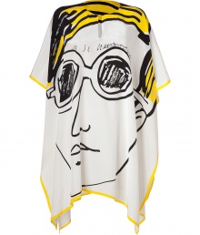 Dramatic and eye-catching, Issas silk poncho makes an artful statement with a that cool sartorial edge - Slit round neckline, draped sleeves and sides, yellow trim - Loosely draped - Wear with leather leggings and just as bright accessories Dramatic and eye-catching, Issas silk poncho makes an artful statement with a that cool sartorial edge - Slit round neckline, draped sleeves and sides, yellow trim - Loosely draped - Wear with leather leggings and just as bright accessories