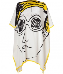 Dramatic and eye-catching, Issas silk poncho makes an artful statement with a that cool sartorial edge - Slit round neckline, draped sleeves and sides, yellow trim - Loosely draped - Wear with leather leggings and just as bright accessories