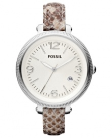 A biting snake print adds sass to your style with this Heather collection watch, by Fossil.