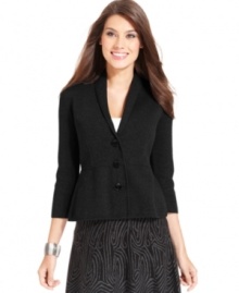 Alfani's shawl-collar petite jacket adds a chic finishing touch to your ensemble. Alfani's shawl-collar petite jacket adds a chic finishing touch to your ensemble.