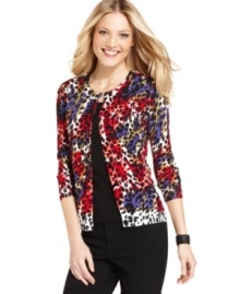 Make a statement in Joseph A's colorful cardigan, complete with a vibrant animal print.