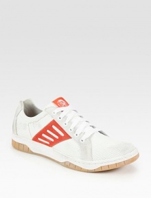 A casual favorite, brightly colored with leather and suede finish.Leather/suede upperLeather liningPadded insoleRubber soleImported A casual favorite, brightly colored with leather and suede finish.Leather/suede upperLeather liningPadded insoleRubber soleImported