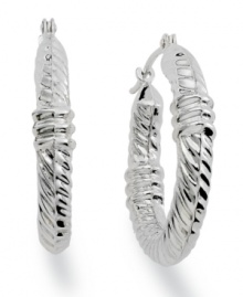 Twist and shine. Giani Bernini's intricate rope hoop earrings are crafted in sterling silver. Approximate diameter: 1 inch. Twist and shine. Giani Bernini's intricate rope hoop earrings are crafted in sterling silver. Approximate diameter: 1 inch.