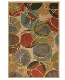 Inspired by mid-century mod motifs, the Artois Lille Croissant area rug from Karastan offers a bold colorway in teal, henna and more for any room in need of a fashion-forward update. Thick and resilient underfoot, this plush piece is woven from 2-ply nylon pile, ensuring easy care and long-lasting wear.