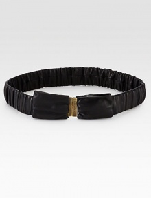 Supple leather, finished with allover gathers and a front bow buckle.About 1½ wideLeatherMade in Italy of imported fabric Supple leather, finished with allover gathers and a front bow buckle.About 1½ wideLeatherMade in Italy of imported fabric