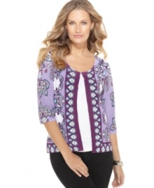 A mix of exotic patterns give Joseph A's cardigan a look that's pure global glamour!