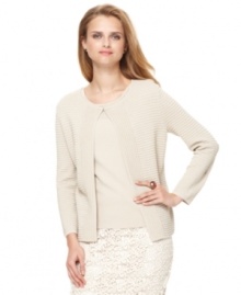 This ribbed cardigan from Jones New York features an easy fit and one hook closure for ladylike style. Pair it with the matching shell to make a twinset! This ribbed cardigan from Jones New York features an easy fit and one hook closure for ladylike style. Pair it with the matching shell to make a twinset!