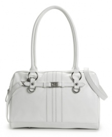 A shiny glaze and contrast stitching add a major dose of fashion to this ultra organized bag by Giani Bernini. A removable shoulder strap, plenty of pockets and an easy top zip closure make this stylish look ideal for the everyday. A shiny glaze and contrast stitching add a major dose of fashion to this ultra organized bag by Giani Bernini. A removable shoulder strap, plenty of pockets and an easy top zip closure make this stylish look ideal for the everyday.