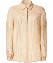 Stylish blouse in fine, beige silk - Modern, feminine cut, slightly fitted - Elegant pintucked piping - With a small blouse collar, covered button panel and long sleeves - An elegant version of the classic blouse - A hit for a business look, cool evening outfit, but also casual under a long cardigan