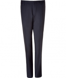 Channel sophisticated style in these classic virgin wool trousers from Burberry London - Flat front, belt loops, front crease, on-seam pockets, back welt pockets with buttons - Slim fit - Style with a sleek blazer, striped button down, and oxfords Channel sophisticated style in these classic virgin wool trousers from Burberry London - Flat front, belt loops, front crease, on-seam pockets, back welt pockets with buttons - Slim fit - Style with a sleek blazer, striped button down, and oxfords