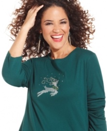 Seasons Greetings! Karen Scott's plus size reindeer tee is a must-have for your holiday wear!