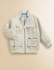A handsome, easy-wearing cotton twill design with stand-up collar, front zip and plenty of pockets for cute, comfy style.Stand-up collarLong sleevesFull-zip frontFront patch flap pocketsBack yokeRibbed cuffs and hemCottonMachine washImported A handsome, easy-wearing cotton twill design with stand-up collar, front zip and plenty of pockets for cute, comfy style.Stand-up collarLong sleevesFull-zip frontFront patch flap pocketsBack yokeRibbed cuffs and hemCottonMachine washImported