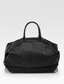 Gorgeous double-sided cowhide leather in a top-handle carryall, perfectly sized for all your essentials.Double top handles, 5 dropShoulder strap, 13½ dropTop zip closureProtective metal feetOne inside zip pocketTwo inside open pocketsFully lined10W X 18H X 9½DImported Gorgeous double-sided cowhide leather in a top-handle carryall, perfectly sized for all your essentials.Double top handles, 5 dropShoulder strap, 13½ dropTop zip closureProtective metal feetOne inside zip pocketTwo inside open pocketsFully lined10W X 18H X 9½DImported