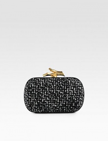 A high-contrast, tweed style in warm wool with radiant hardware.Detachable chain shoulder strap, 20¾ dropTop clasp closureOne inside open pocketFully lined5¼W X 3½H X 1½DImported A high-contrast, tweed style in warm wool with radiant hardware.Detachable chain shoulder strap, 20¾ dropTop clasp closureOne inside open pocketFully lined5¼W X 3½H X 1½DImported