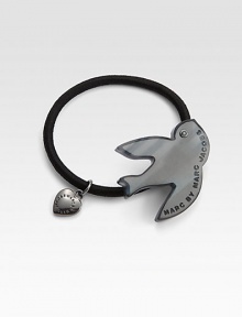 A logo-engraved bird is perched atop a smooth elastic band for one high-flying hair adornment.Smooth elastic bandCzech stonesHematite platingBrass baseImported A logo-engraved bird is perched atop a smooth elastic band for one high-flying hair adornment.Smooth elastic bandCzech stonesHematite platingBrass baseImported