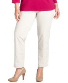 Lend polish to your casual looks with Karen Scott's plus size straight leg pants, crafted from stretch twill.