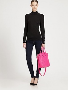 Ultra-soft Merino wool is crafted in a classic turtleneck silhouette and given a glamorous update with flattering princess seams and ruched sleeves.TurtleneckLong shirred sleevesPullover styleRibbed cuffs and hemPrincess seamsAbout 26 from shoulder to hemMerino woolDry cleanImported Model shown is 5'10 (176cm) wearing US size Small. Ultra-soft Merino wool is crafted in a classic turtleneck silhouette and given a glamorous update with flattering princess seams and ruched sleeves.TurtleneckLong shirred sleevesPullover styleRibbed cuffs and hemPrincess seamsAbout 26 from shoulder to hemMerino woolDry cleanImported Model shown is 5'10 (176cm) wearing US size Small.