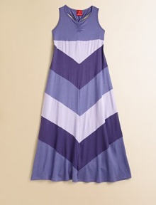 Styled in a racerback silhouette with a twist, this whimsical, v-neck maxi is complimented by an on-trend color blocked design.V-neckSleevelessPullover style95% rayon/5% rayonMachine washImported Styled in a racerback silhouette with a twist, this whimsical, v-neck maxi is complimented by an on-trend color blocked design.V-neckSleevelessPullover style95% rayon/5% rayonMachine washImported