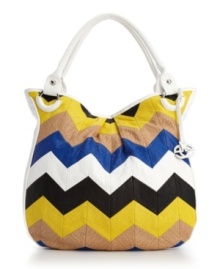 Spice up your style with this head-turning zig-zag bag from Red by Marc Ecko. A classic tote shape features an all-over pattern with shiny silvertone hardware and a signature charm that dangles off handle base. Spice up your style with this head-turning zig-zag bag from Red by Marc Ecko. A classic tote shape features an all-over pattern with shiny silvertone hardware and a signature charm that dangles off handle base.