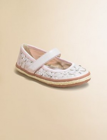 A charming pattern of cutout daisies with rhinestone centers defines this sweet Mary Jane style with jute edging.Faux leather upperGrip tape close strapRhinestone accentsPadded insoleTextured composite rubber sole with jute edgingFaux leather liningImported A charming pattern of cutout daisies with rhinestone centers defines this sweet Mary Jane style with jute edging.Faux leather upperGrip tape close strapRhinestone accentsPadded insoleTextured composite rubber sole with jute edgingFaux leather liningImported