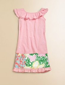 A ruffled boatneck adds a little flounce and frill to this sleeveless, everyday knit with logo embroidery.Flounced boatneckSleevelessPullover styleCottonMachine washImported A ruffled boatneck adds a little flounce and frill to this sleeveless, everyday knit with logo embroidery.Flounced boatneckSleevelessPullover styleCottonMachine washImported