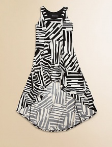 Your pretty little princess will look the part in this twirl-ready frock with a trendy hi-lo hem.ScoopneckSleevelessPullover stylePrincess seamsHi-lo hemCotton/PolyesterMachine washMade in USA of imported fabric Your pretty little princess will look the part in this twirl-ready frock with a trendy hi-lo hem.ScoopneckSleevelessPullover stylePrincess seamsHi-lo hemCotton/PolyesterMachine washMade in USA of imported fabric