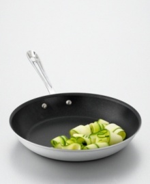 Fry, sauté and sear your creations to delicious perfection in this professional-quality nonstick fry pan. 3-ply bonded construction consists of brushed aluminum exterior, a pure aluminum core that extends up the sides for even heat distribution, and an easy-to-clean layer of durable, scratch-resistant nonstick. Brushed stainless steel handle stays cool to the touch. Hand washing recommended. Manufacturer's limited lifetime warranty. Fry, sauté and sear your creations to delicious perfection in this professional-quality nonstick fry pan. 3-ply bonded construction consists of brushed aluminum exterior, a pure aluminum core that extends up the sides for even heat distribution, and an easy-to-clean layer of durable, scratch-resistant nonstick. Brushed stainless steel handle stays cool to the touch. Hand washing recommended. Manufacturer's limited lifetime warranty.