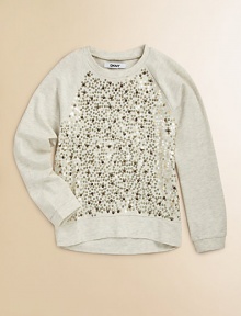 Sequined front panel adds glitz to this classic raglan sleeve sweatshirt design.Raglan sleevesBanded cuffs and hemCotton/polyesterMachine washImported Sequined front panel adds glitz to this classic raglan sleeve sweatshirt design.Raglan sleevesBanded cuffs and hemCotton/polyesterMachine washImported